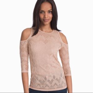 🌹White House Black Market Cold Shoulder Top, Size S, Blush (NWT)